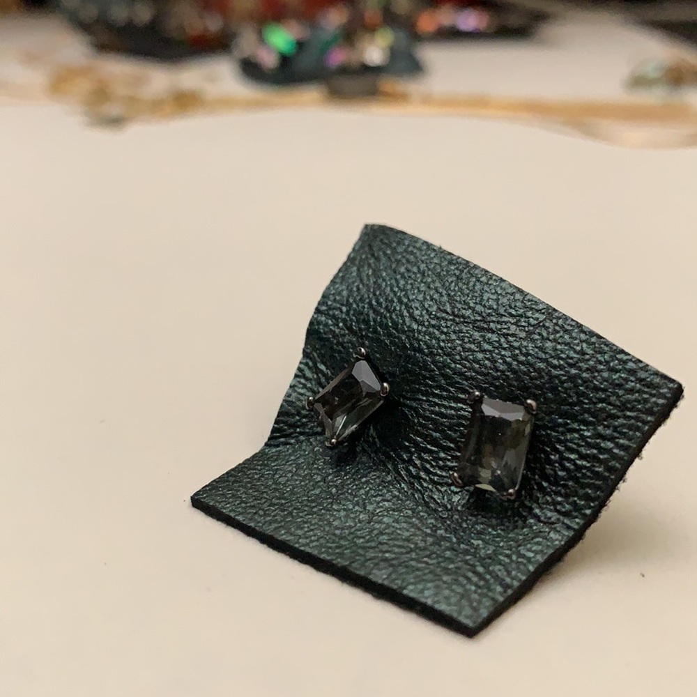 Black And Grey Rectangular Crystal Stud Earrings - image 3
